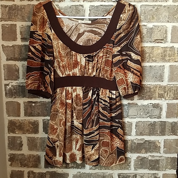 💥🎪❤Susie Collection Brown Elbow Sleeves Top - Picture 1 of 4